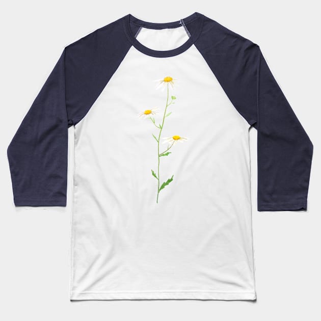 white daisy watercolor Baseball T-Shirt by colorandcolor